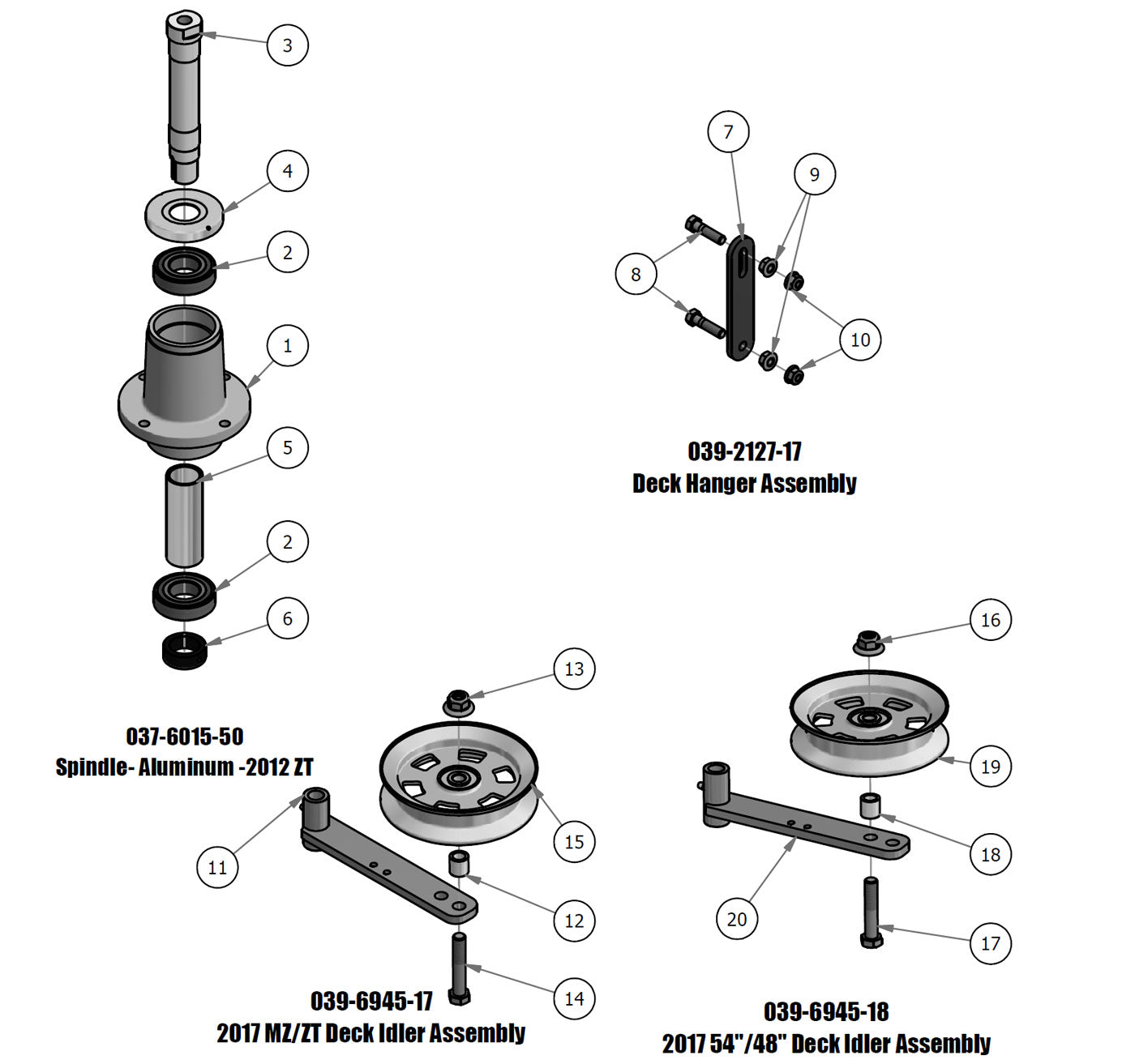 Spindle, Deck Hanger, Deck Idler