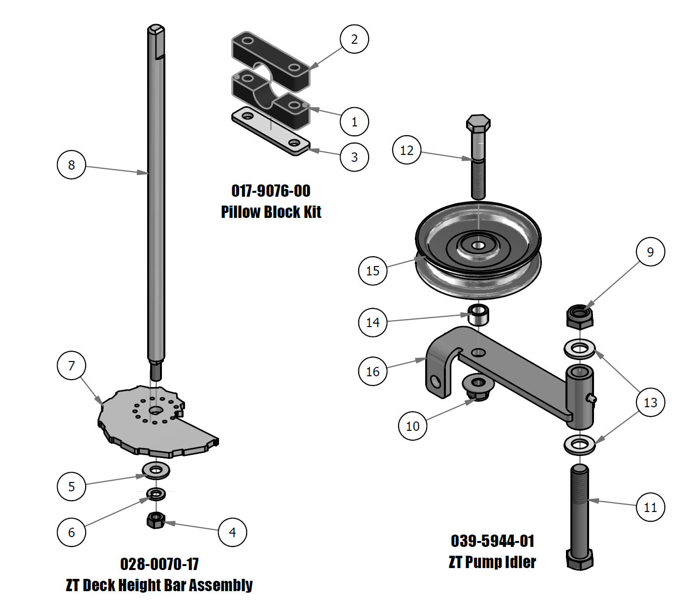 Deck Height Bar, Pump Idler, & Pillow Block