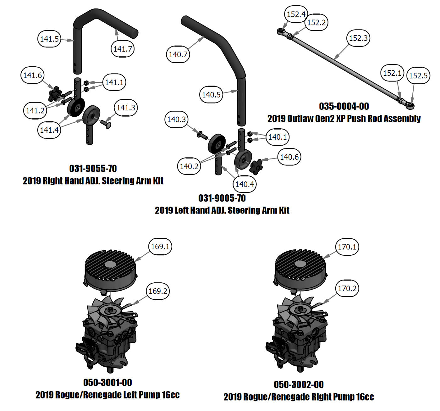 Steering Arm Kits, Push Rod, Right & Left Pump