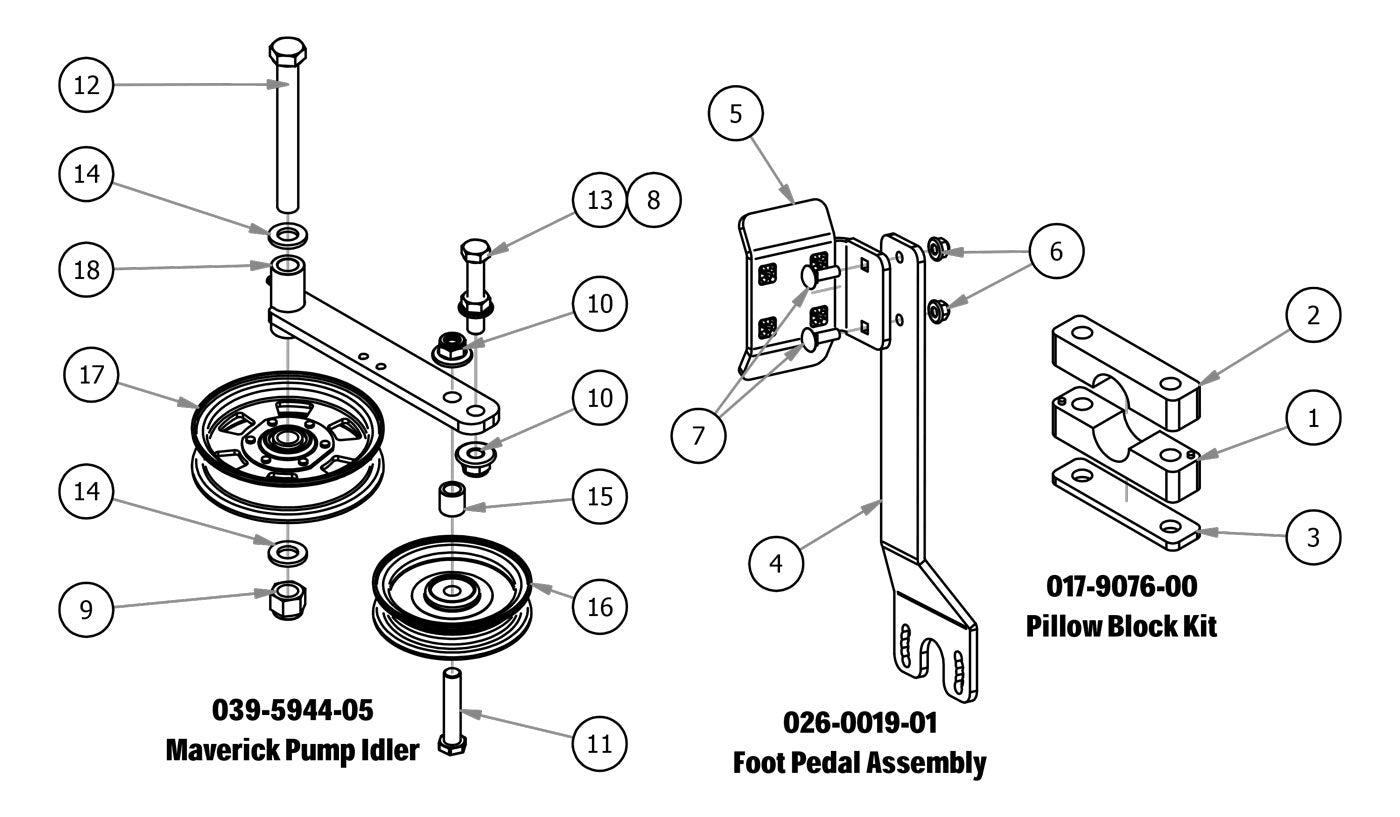 Pillow Block, Foot Pedal, Pump Idler