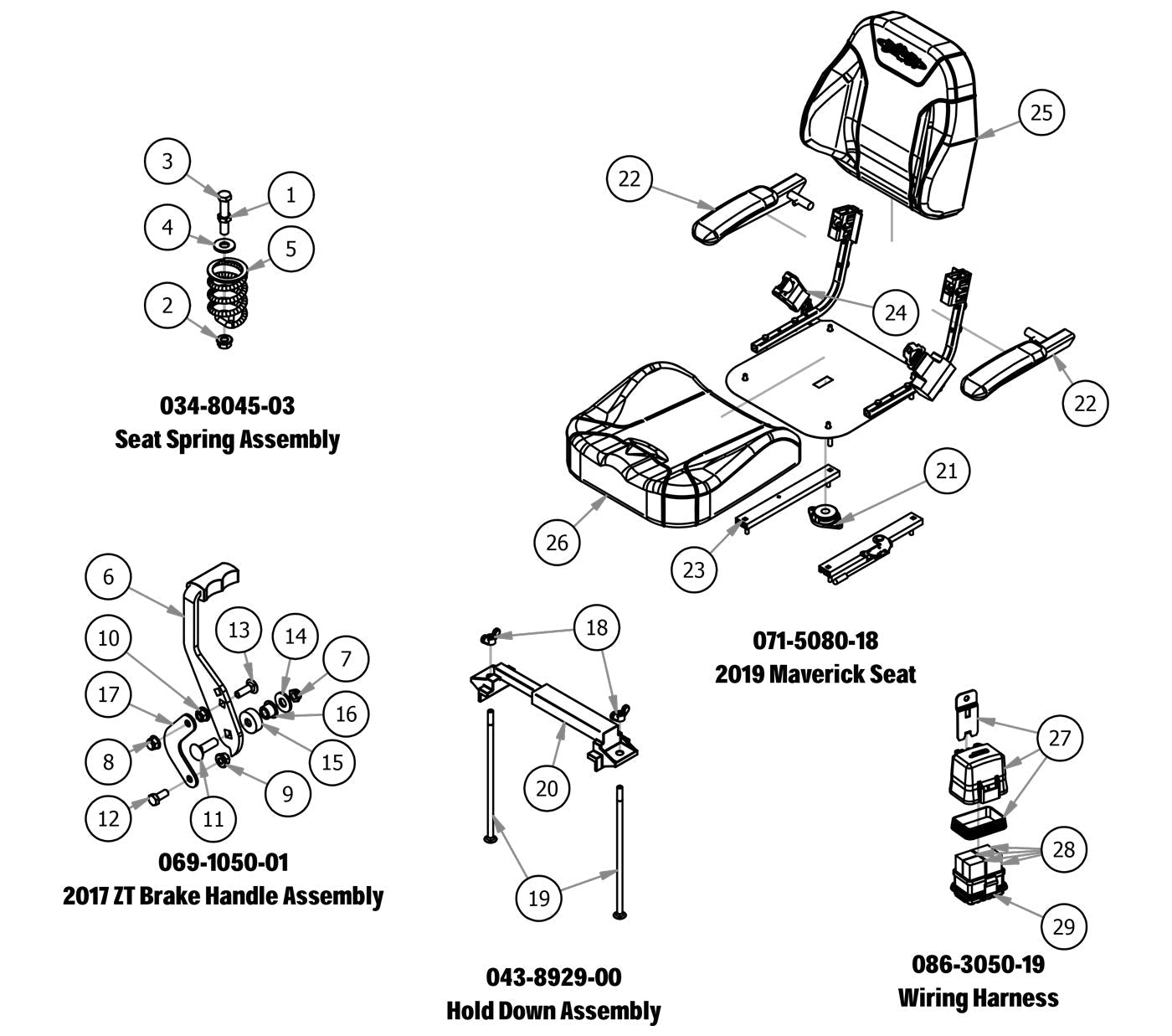 Seat Spring, Brake Handle, Hold Down, Seat, Wiring Harness