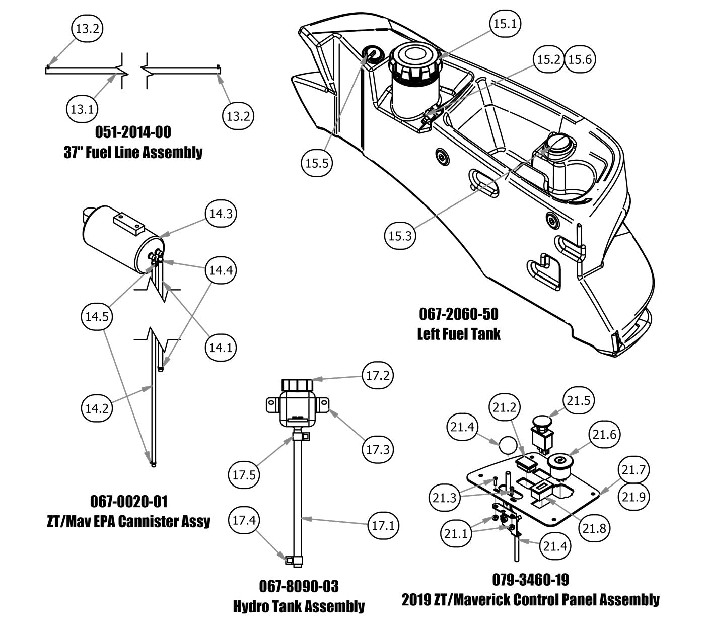 Fuel Line, Fuel Tank, EPA Cannister, Hydro Tank, Control Panel