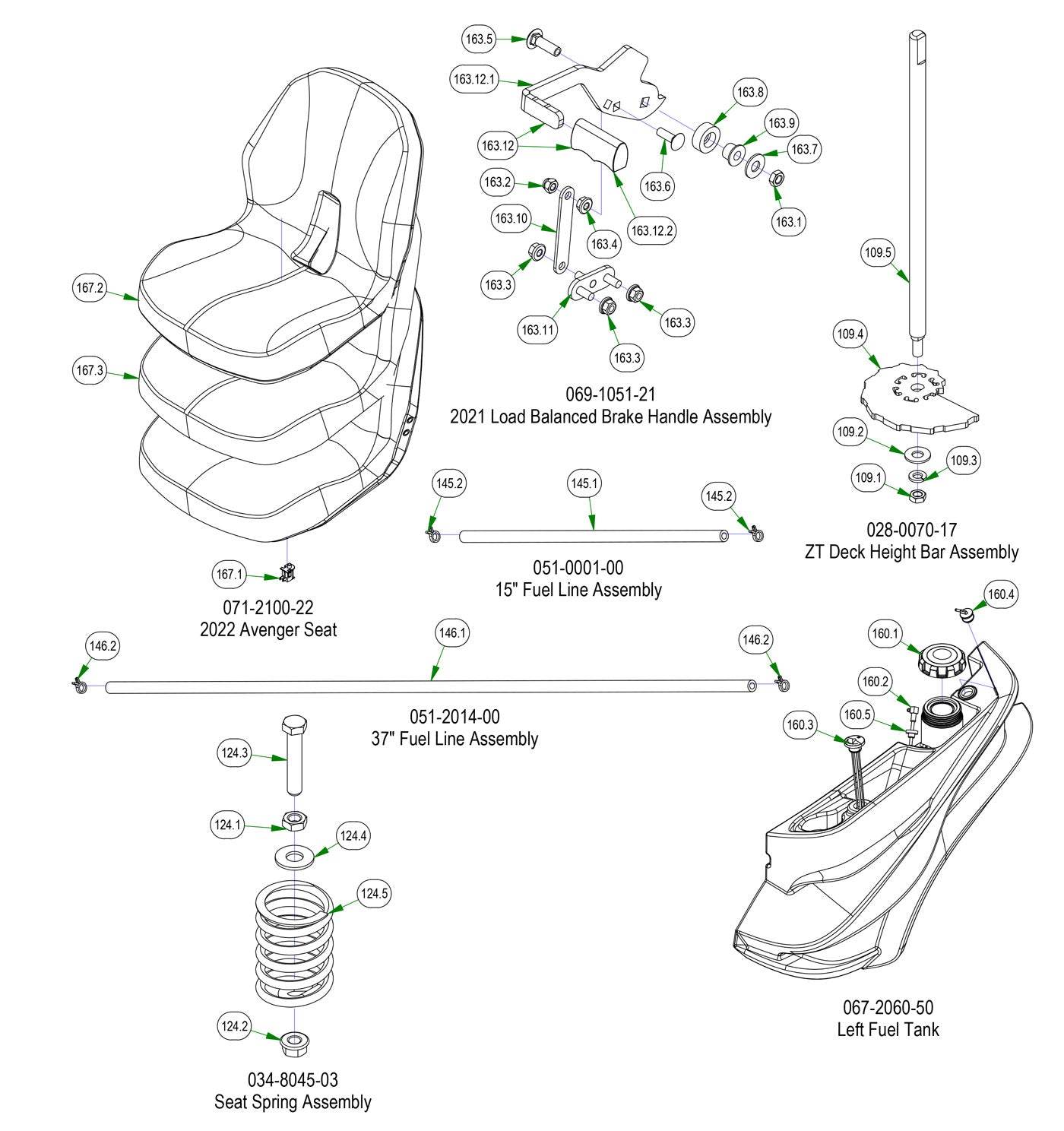 Seat, Fuel Line, Brake Handle etc.