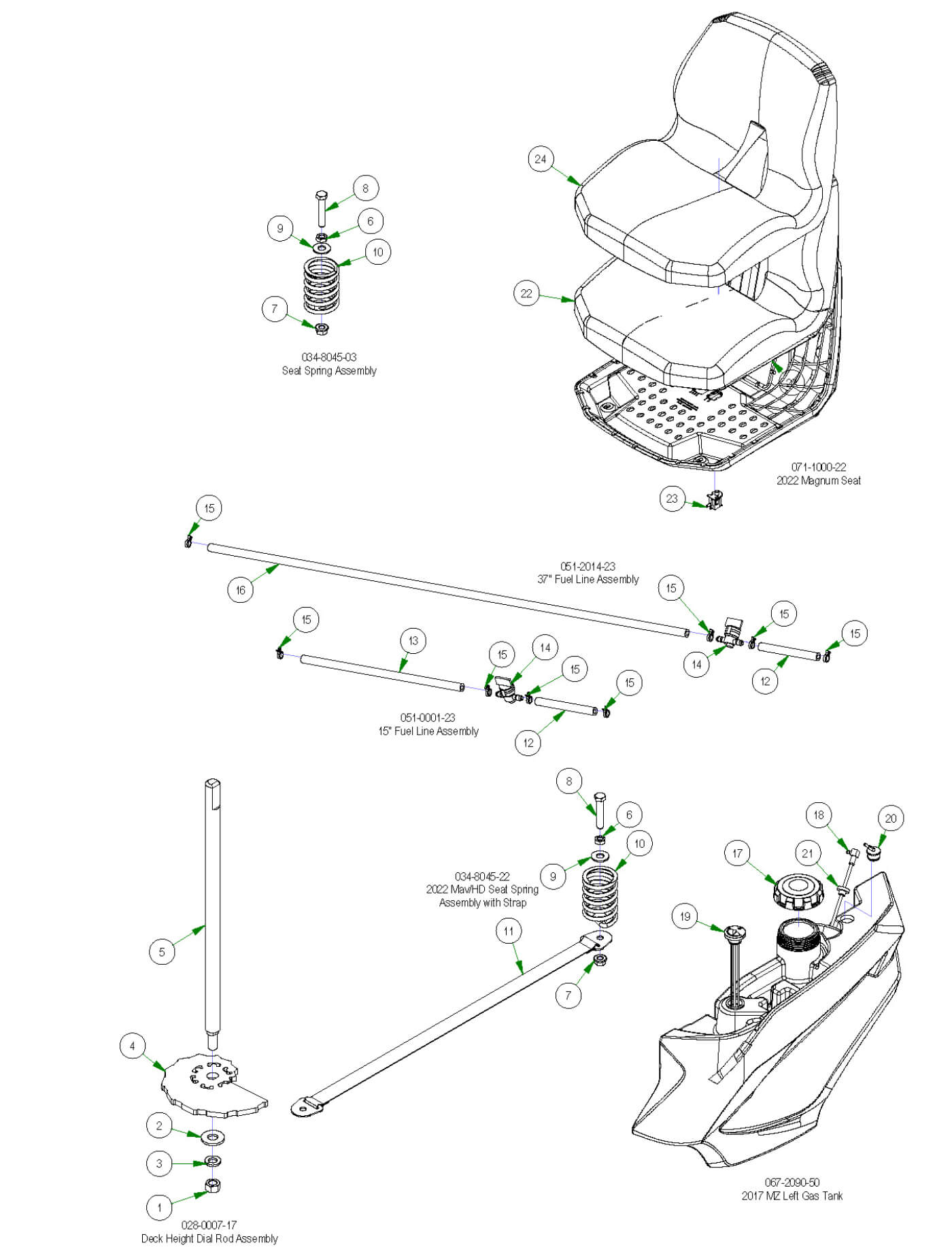 Frame Sub Assemblies - Seat, Fuel Line, etc