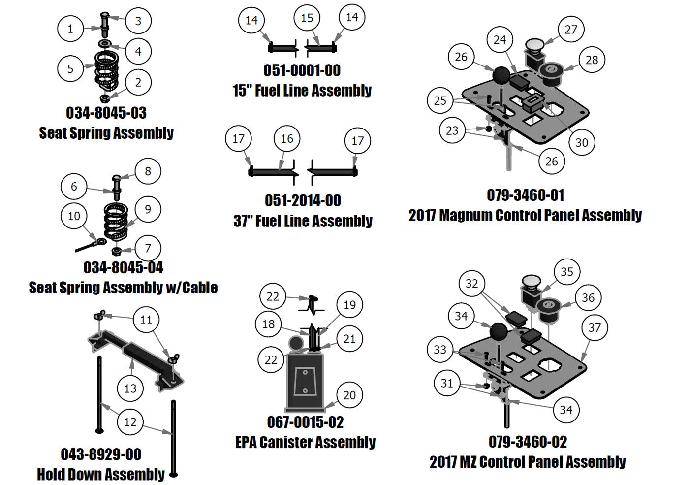 Seat Spring, Fuel Line, Hold Down, EPA Canister, Control Panel