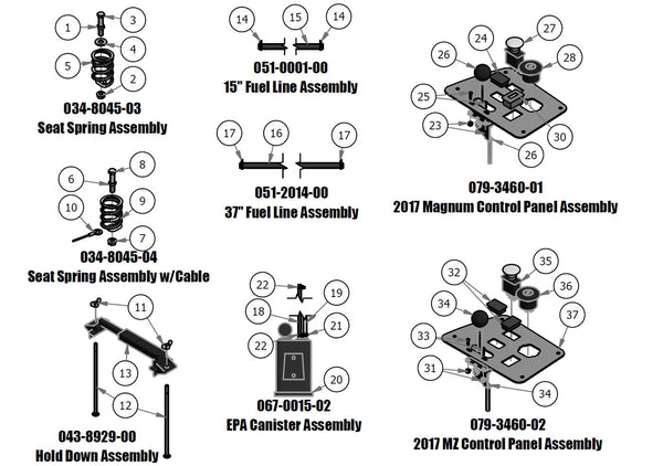 Seat Spring, Fuel Line, Hold Down, EPA Canister, Control Panel