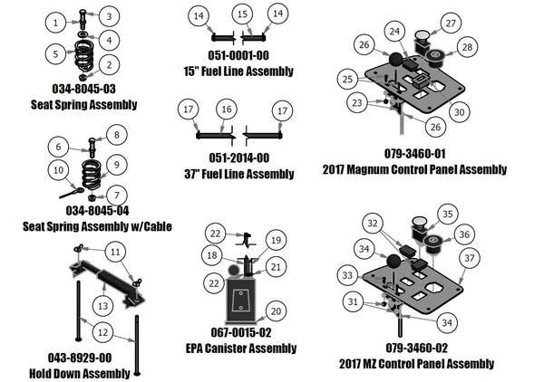 Seat Spring, Fuel Line, Hold Down, EPA Canister, Control Panel