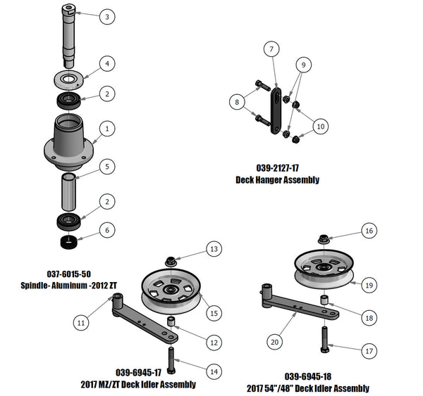 Spindle, Deck Hanger, Deck Idler