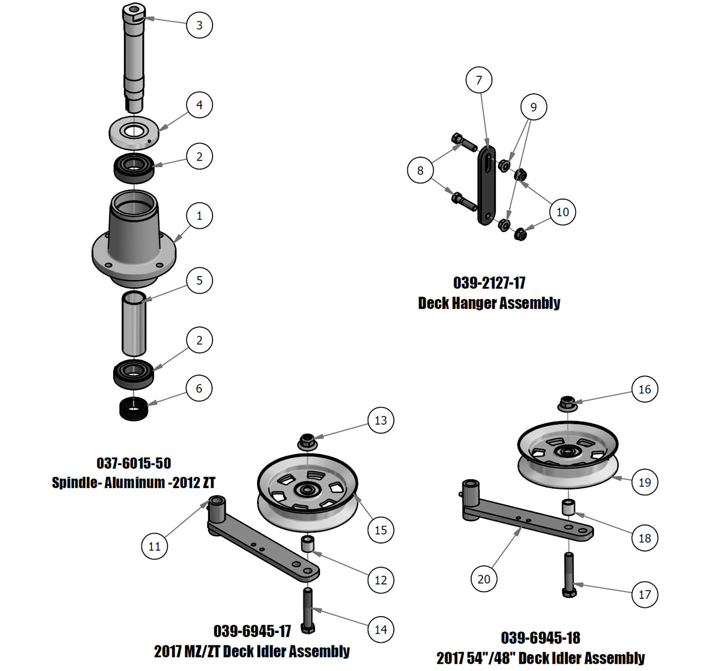 Spindle, Deck Hanger, Deck Idler