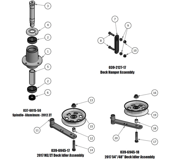 Spindle, Deck Hanger, Deck Idler
