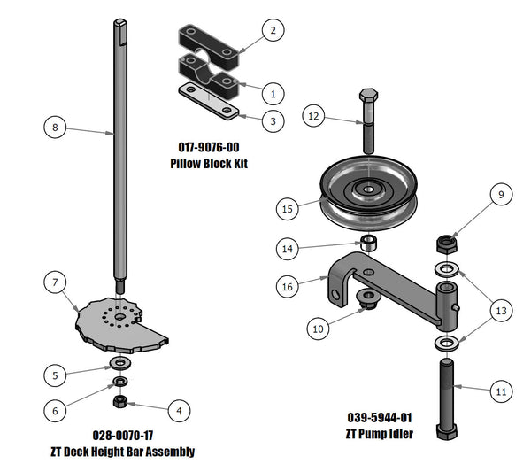 Deck Height Bar, Pump Idler, & Pillow Block
