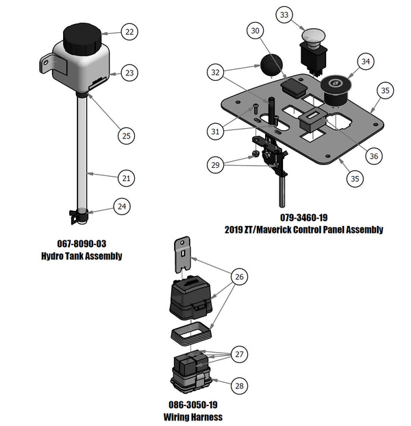 Hydro Tank, Control Panel, Wiring Harness