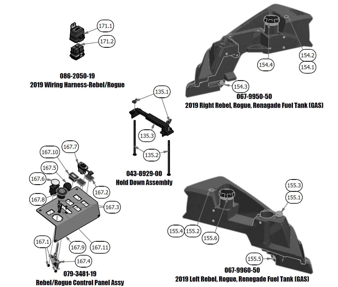 Wiring Harness, Hold Down, Control Panel, Fuel Tank