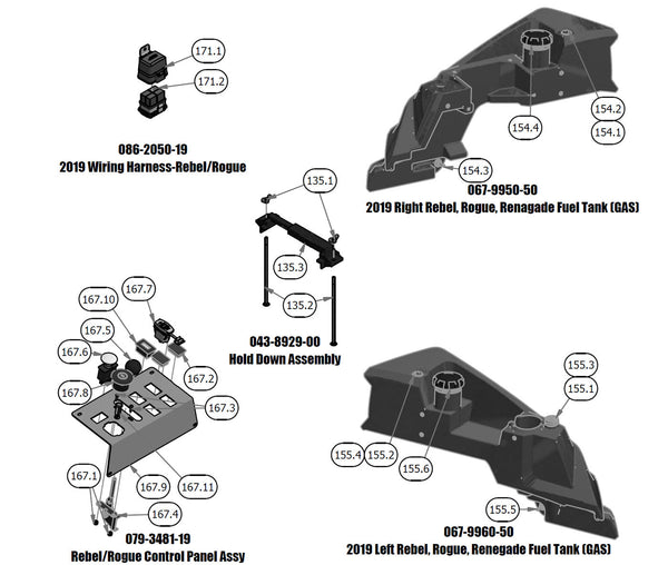 Wiring Harness, Hold Down, Control Panel, Fuel Tank