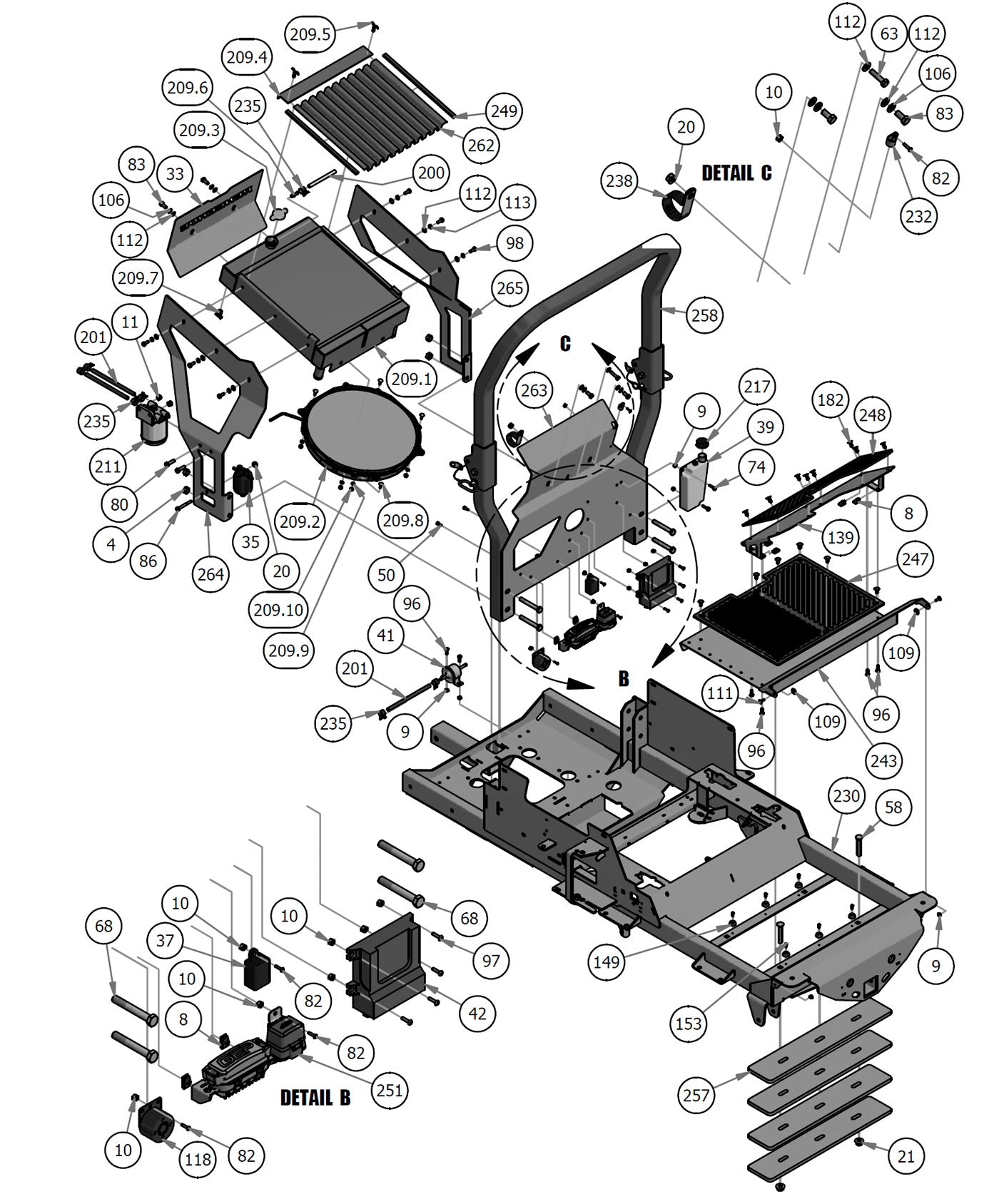 Floorboard, ROPS, Radiator