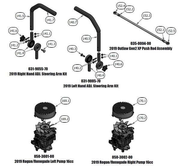 Steering Arm Kits, Push Rod, Right & Left Pump