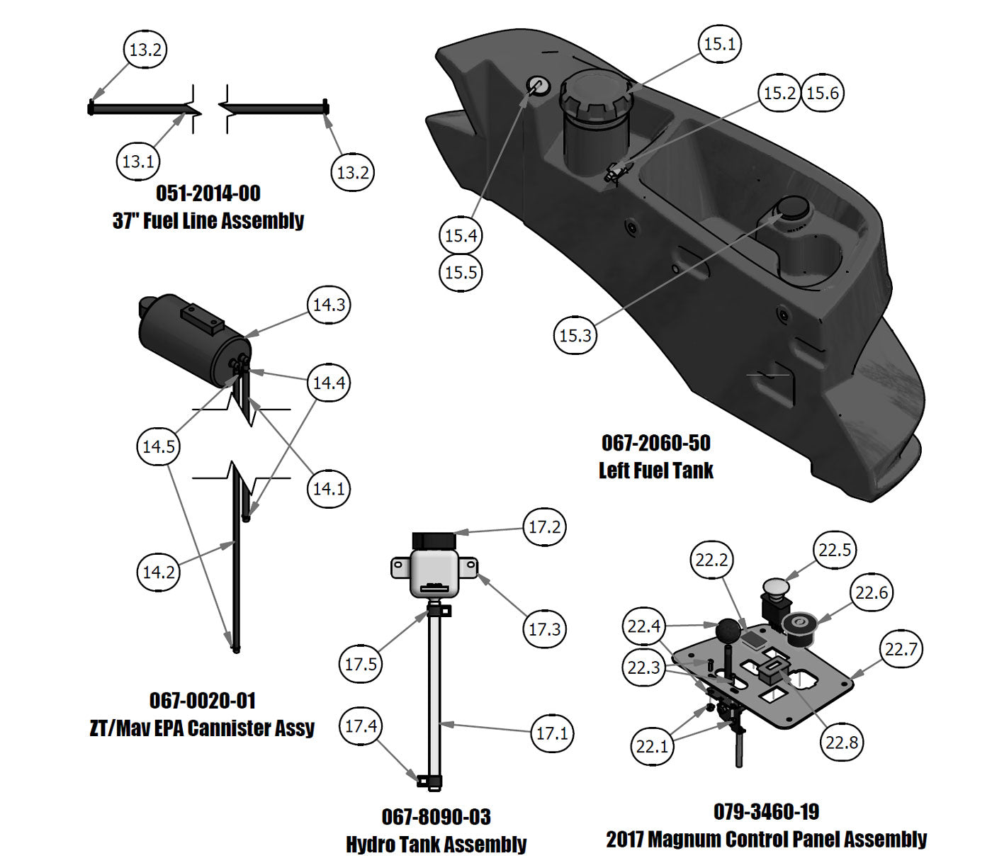 Fuel Line, EPA Cannister, Hydro Tank, Fuel Tank, Control Panel