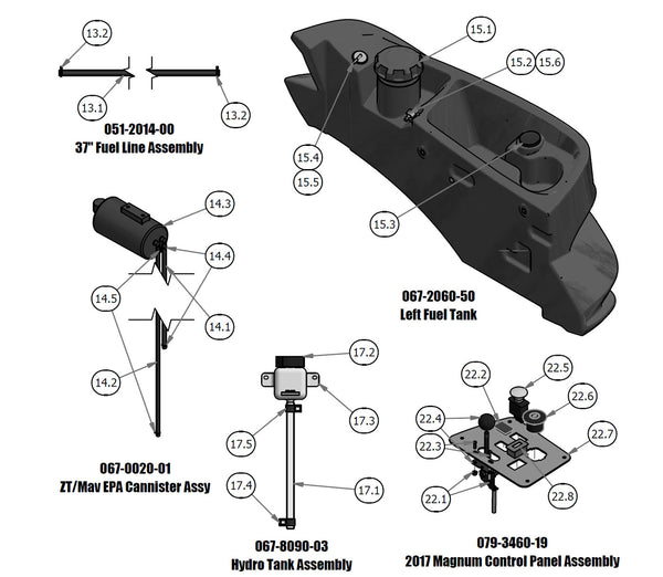 Fuel Line, EPA Cannister, Hydro Tank, Fuel Tank, Control Panel