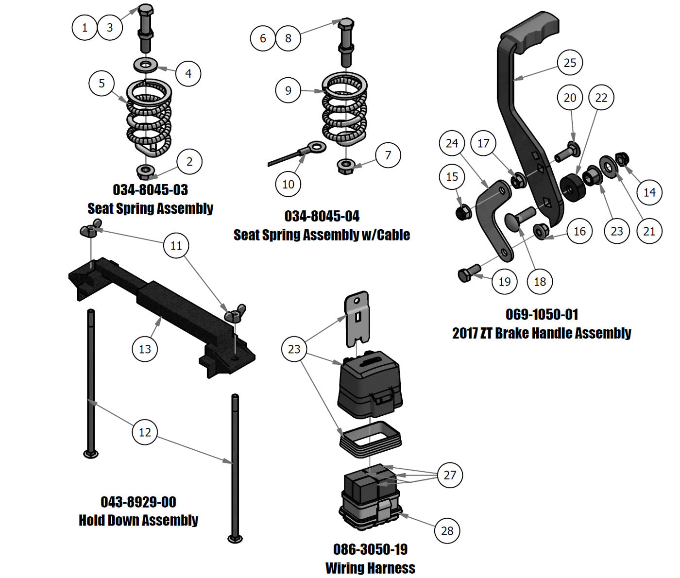 Seat Spring, Hold Down, Wiring Harness, Brake Handle