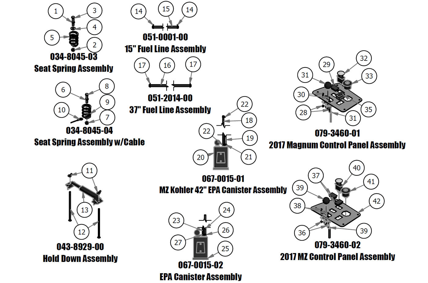 Seat Spring, Fuel Line, Hold Down, EPA Canister, Control Panel