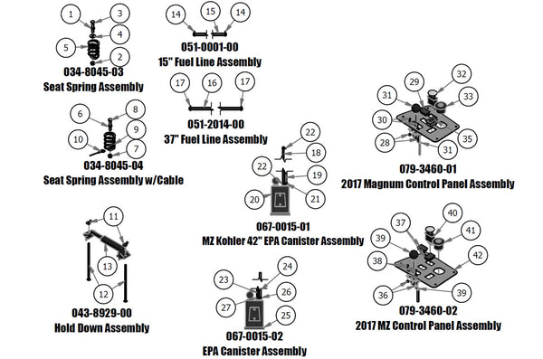 Seat Spring, Fuel Line, Hold Down, EPA Canister, Control Panel