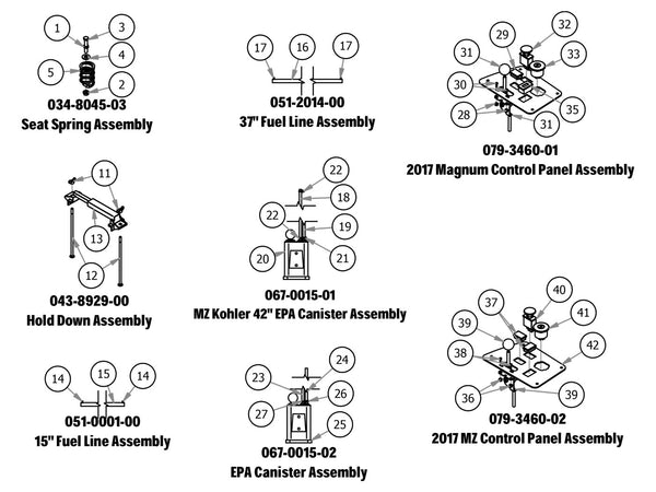 Seat Spring, Hold Down, Fuel Line, EPA Canister, Control Panel