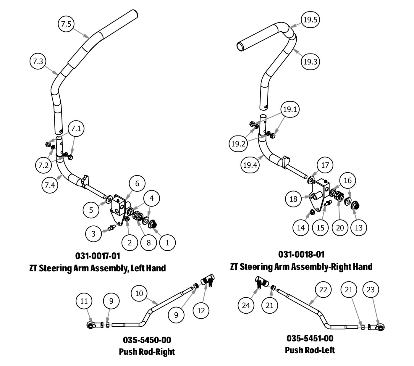 Steering Arm Sub Assemblies, Push Rods
