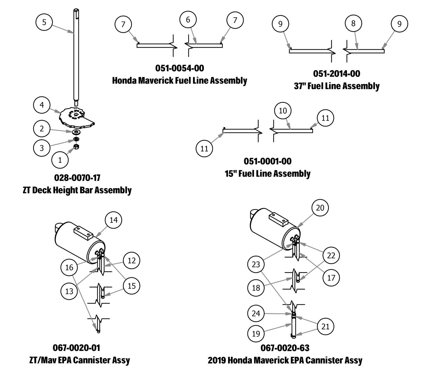 Deck Height Bar, Fuel Line, EPA Cannister