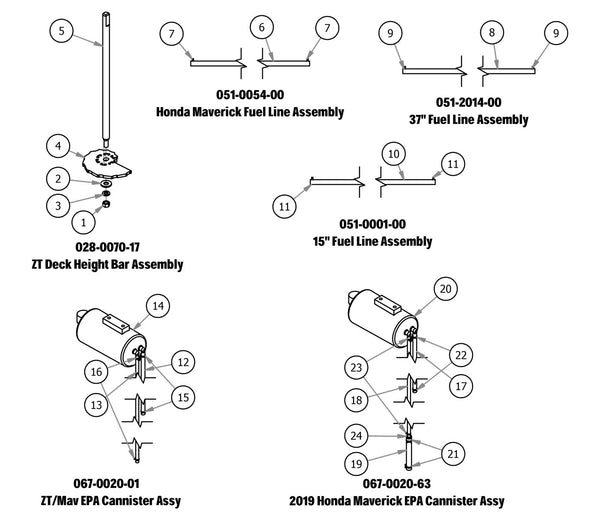 Deck Height Bar, Fuel Line, EPA Cannister