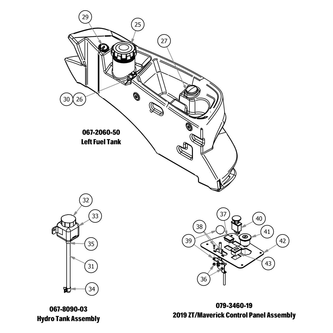 Fuel Tank, Hydro Tank, Control Panel Assemblies