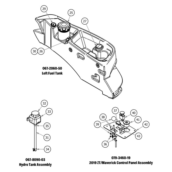 Fuel Tank, Hydro Tank, Control Panel Assemblies