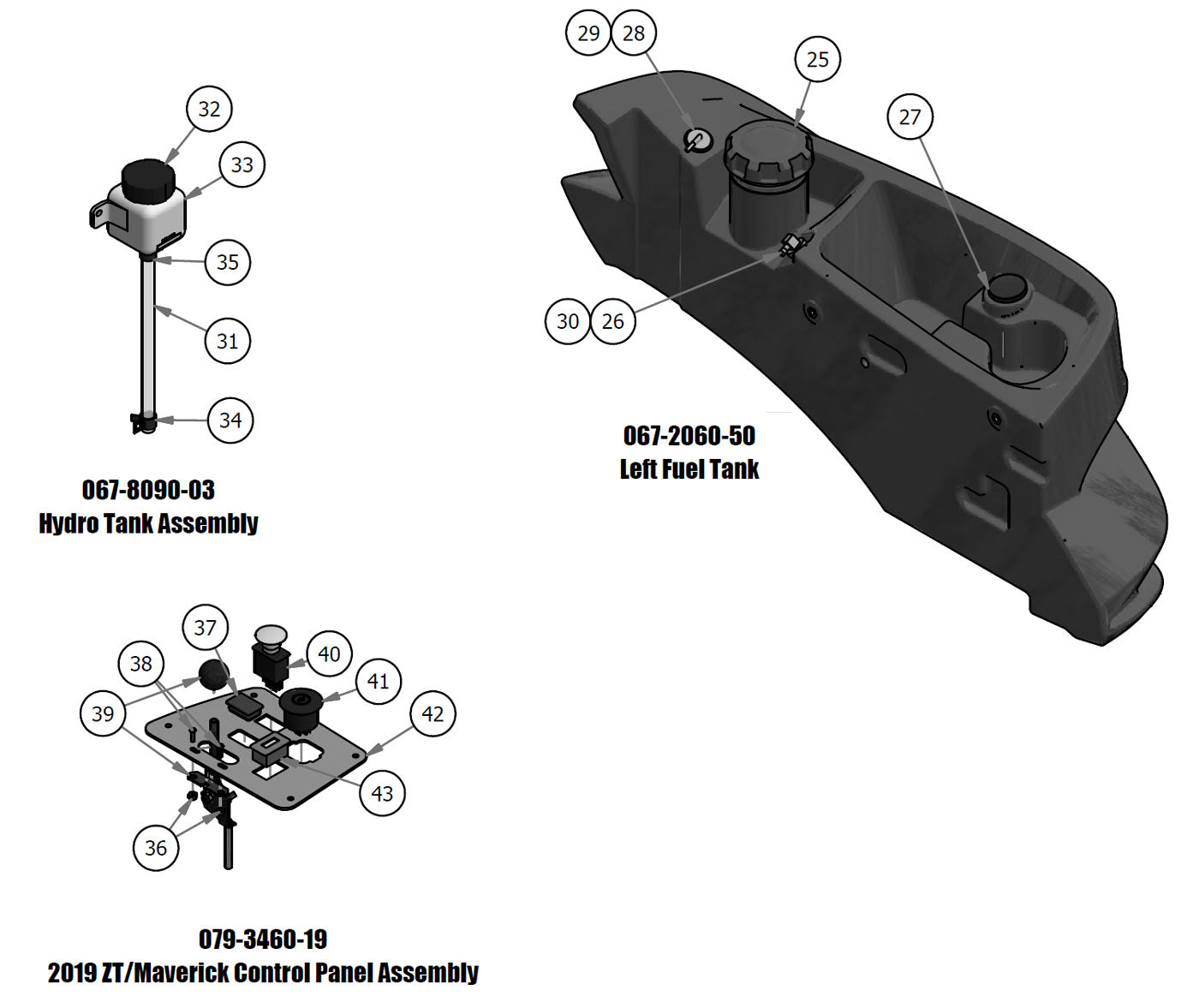 Fuel Tank, Hydro Tank, Control Panel Assembly