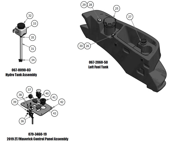 Fuel Tank, Hydro Tank, Control Panel Assembly