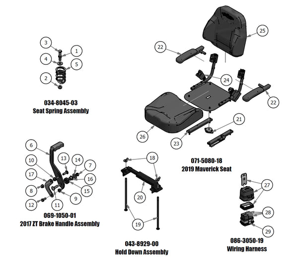Seat Spring, Hold Down, Brake Handle, Seat, Wiring Harness