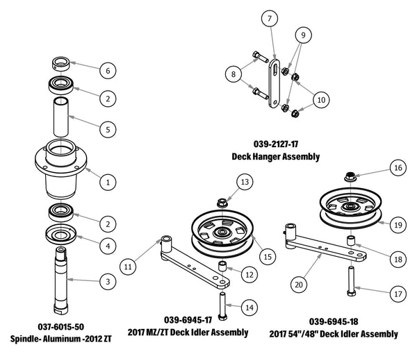 Spindle, Deck Hanger, Deck Idler