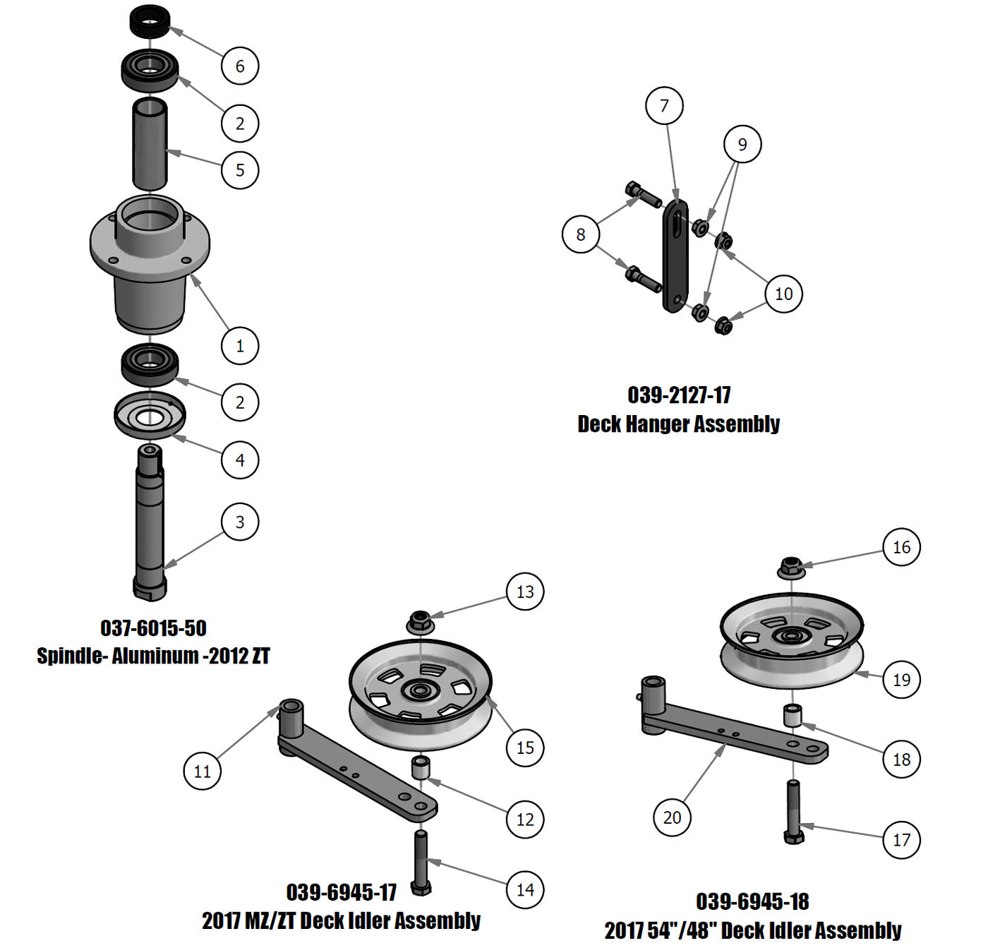 Spindle, Deck Hanger, Deck Idler