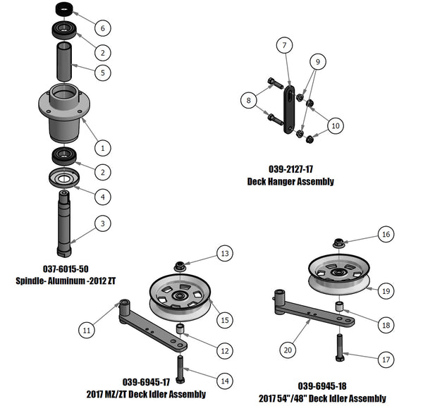 Spindle, Deck Hanger, Deck Idler