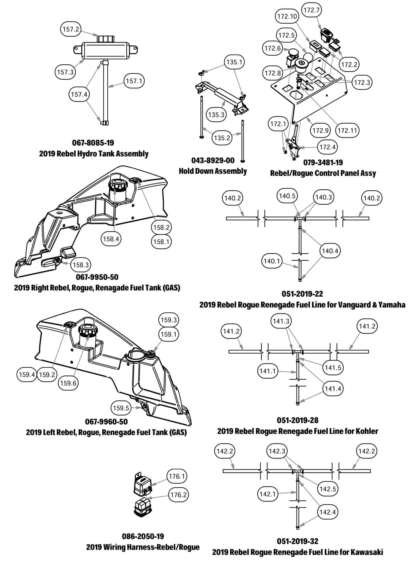Control Panel, Wiring Harness, Hold Down Assembly, & Fuel Tank