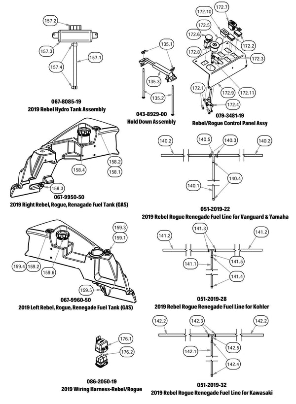 Control Panel, Wiring Harness, Hold Down Assembly, & Fuel Tank