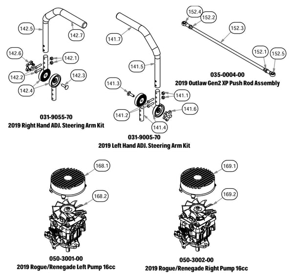 Steering Arm Kit, Push Rod, Left & Right pump
