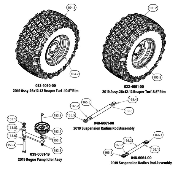 Wheels, Suspension Radius Rod, & Pump Idler
