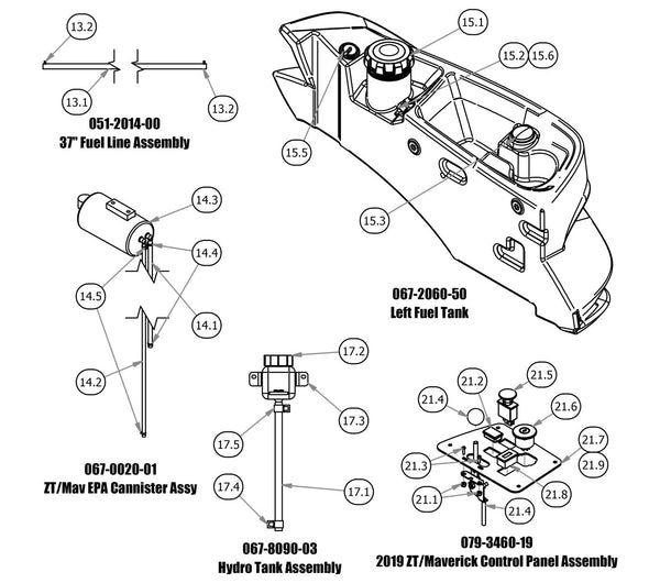 Fuel Line, Fuel Tank, EPA Cannister, Hydro Tank, Control Panel