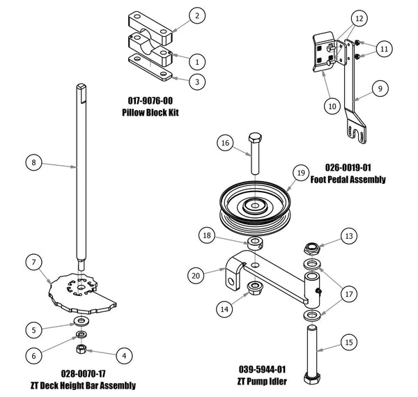 Pillow Block, Foot Pedal, Pump Idler, Deck Height Bar
