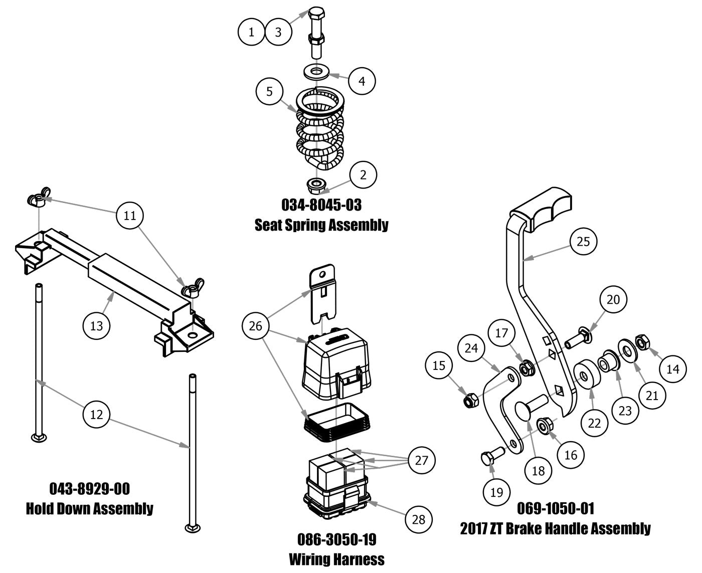 Seat Spring, Hold Down, Brake Handle, Wiring Harness