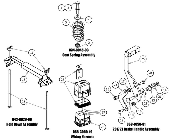 Seat Spring, Hold Down, Brake Handle, Wiring Harness
