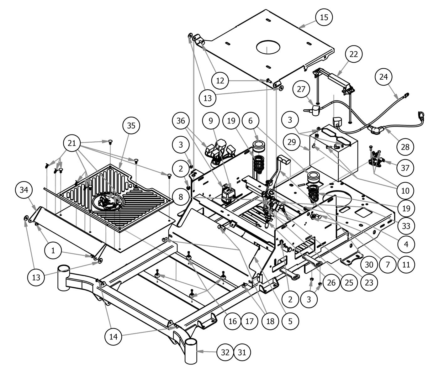 Battery, Seat Pan, & Cover Assembly