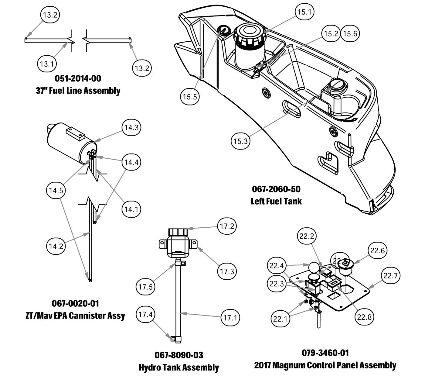 Fuel Line, Fuel Tank, EPA Cannister, Hydro Tank, Control Panel