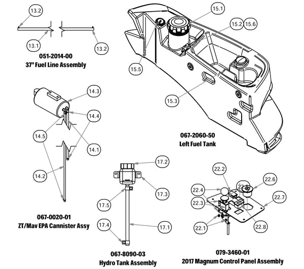 Fuel Line, Fuel Tank, EPA Cannister, Hydro Tank, Control Panel