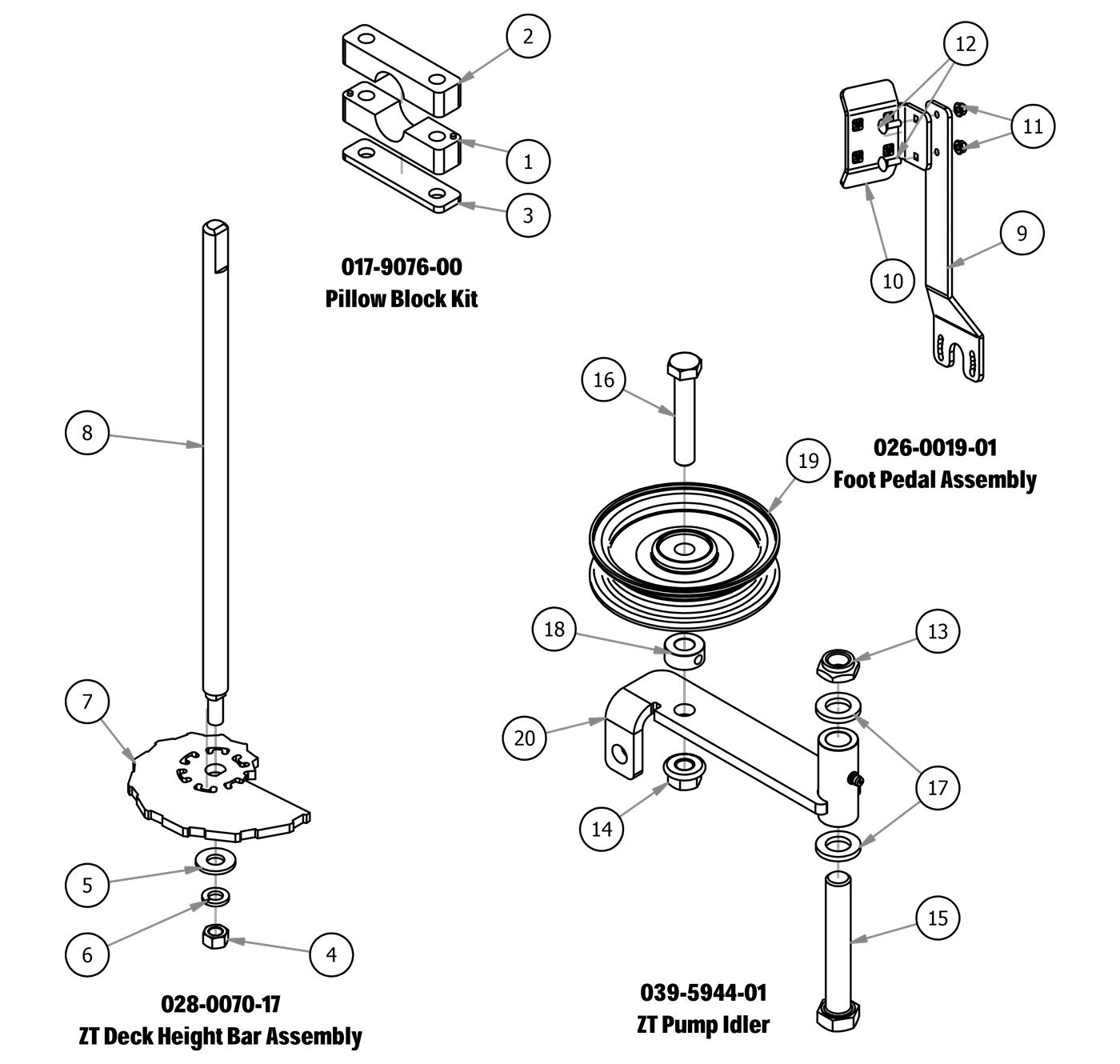 Pillow Block, Foot Pedal, Pump Idler, Deck Height Bar