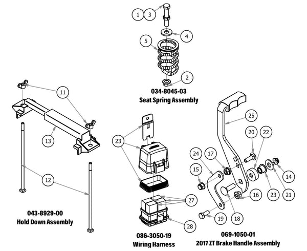 Seat Spring, Hold Down, Brake Handle, Wiring Harness